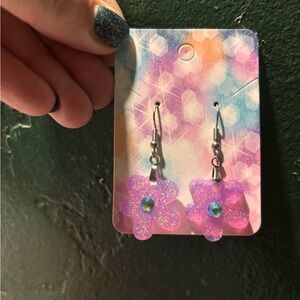 Pink Glitter Flower Earrings